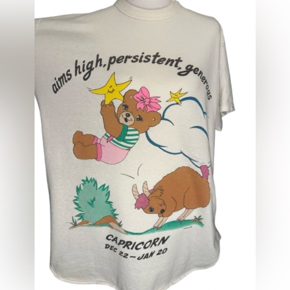Vintage 80s Single Stitch Capricorn Zodiac Graphic Tee Signed Sharelle - Picture 3 of 10